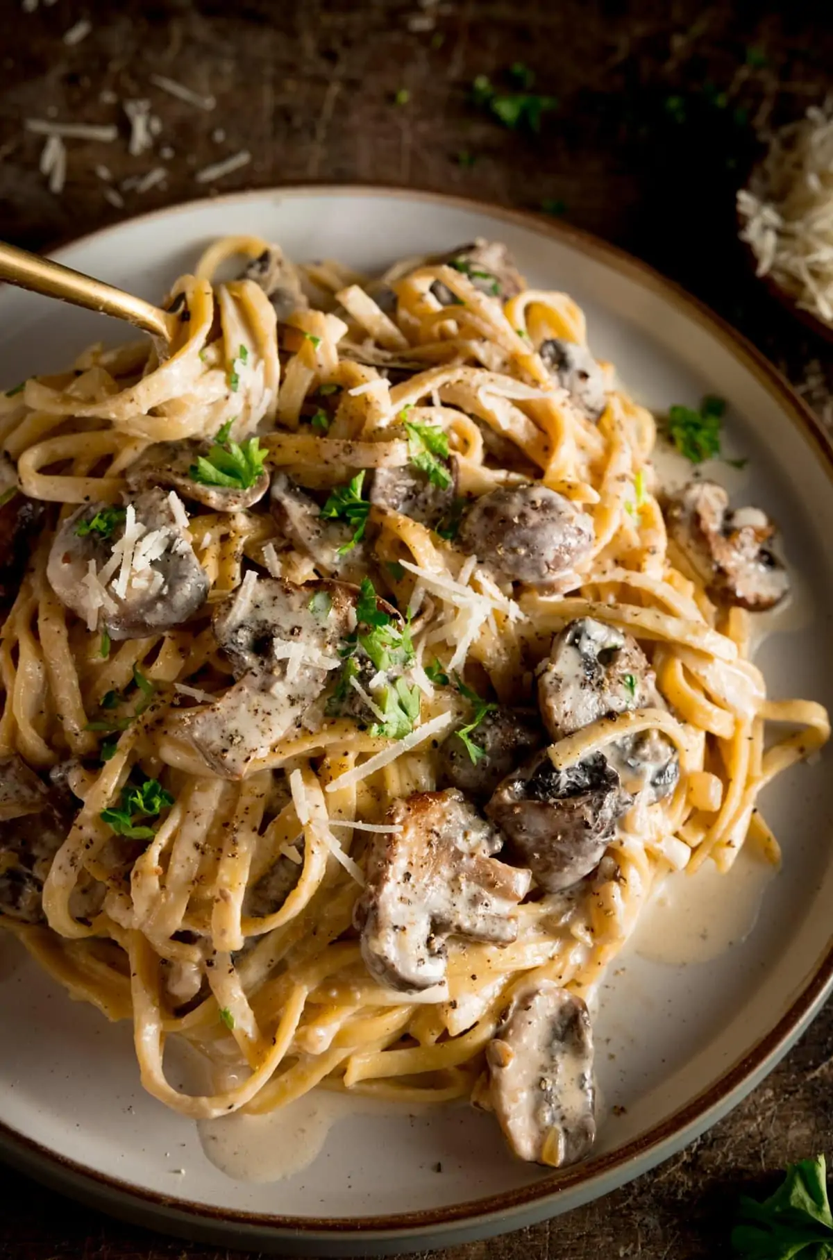 Mushroom Pasta with Melted Cheese