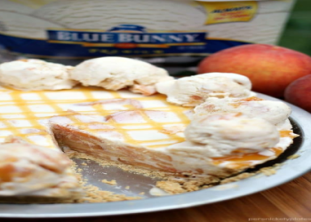 Peaches and Cream Ice Cream Cake with Crunchy Oatmeal Cookies & Granola