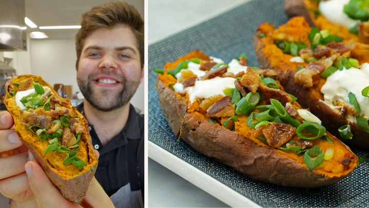 My 10-Minute Weeknight Staple Loaded Baked Sweet Potatoes with Barely Any Cooking