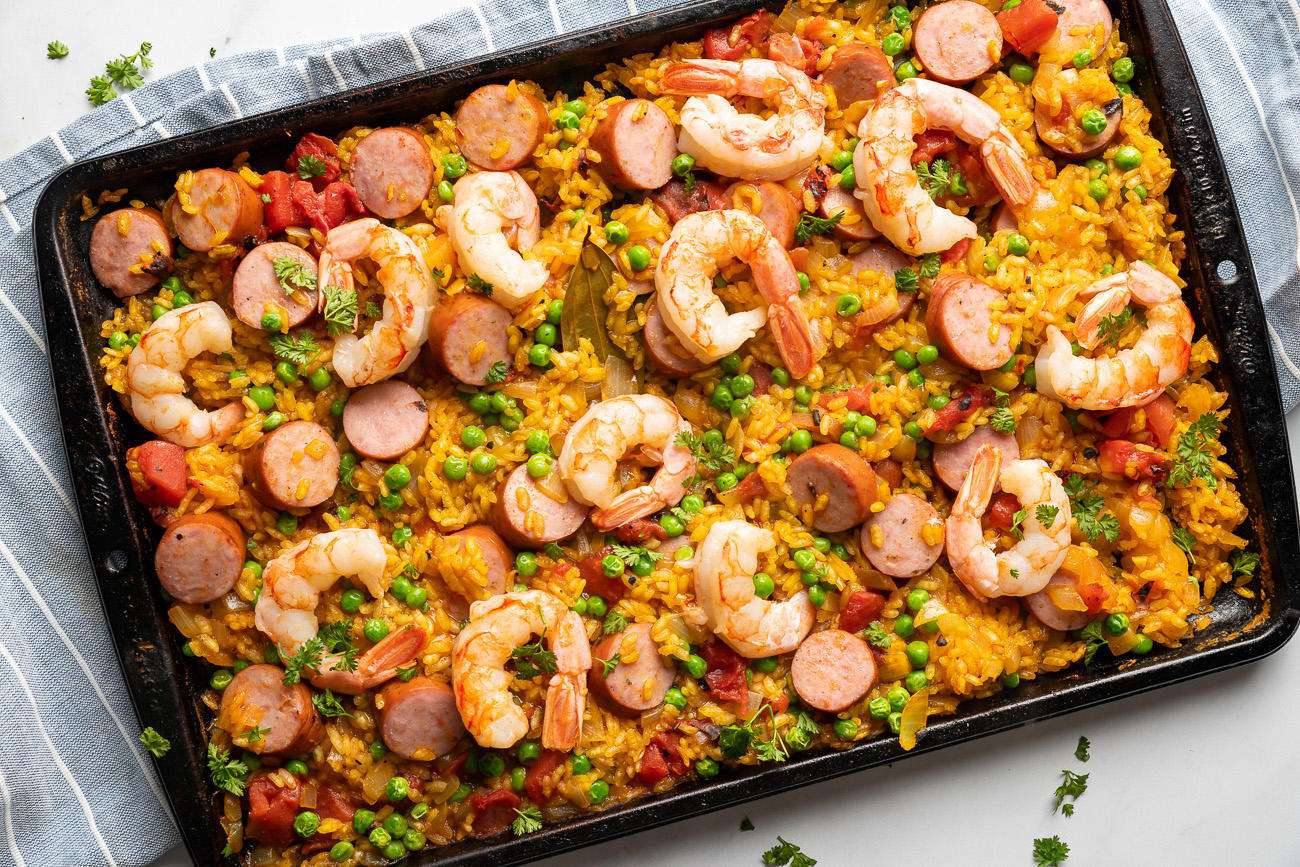 Simplified Grilled Sheet Pan Paella