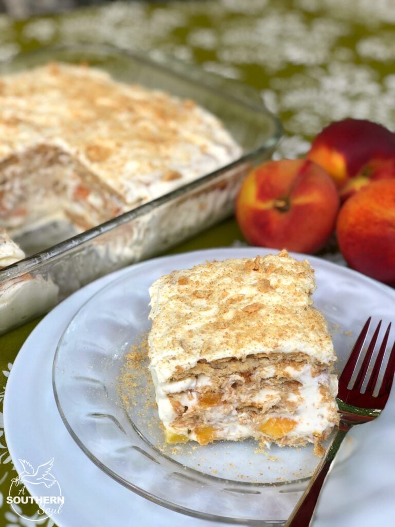 Peaches and Cream Ice Cream Cake with Crunchy Oatmeal Cookies & Granola