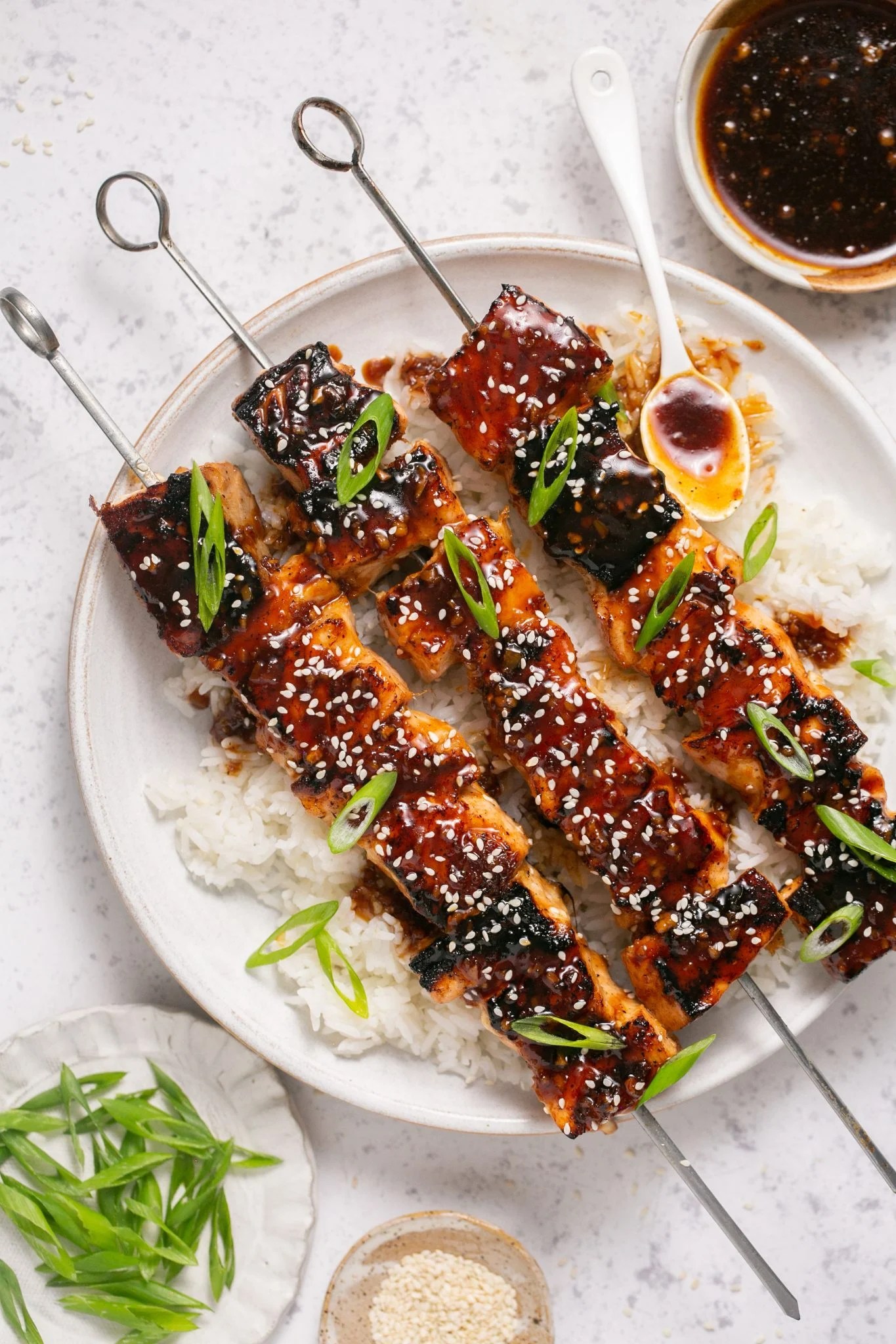 Crispy Grilled Salmon with Homemade Chinese BBQ Sauce & Baby Spinach
