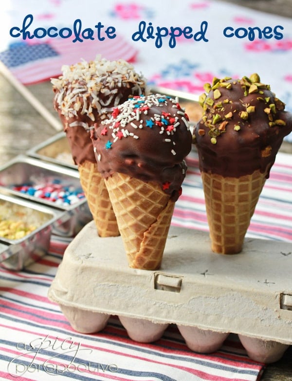 Chocolate-Dipped Candy-Loaded Ice Cream Sundae Cones