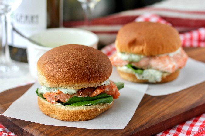 Herb-Grilled Salmon Sandwiches with Creamy Caper Sauce