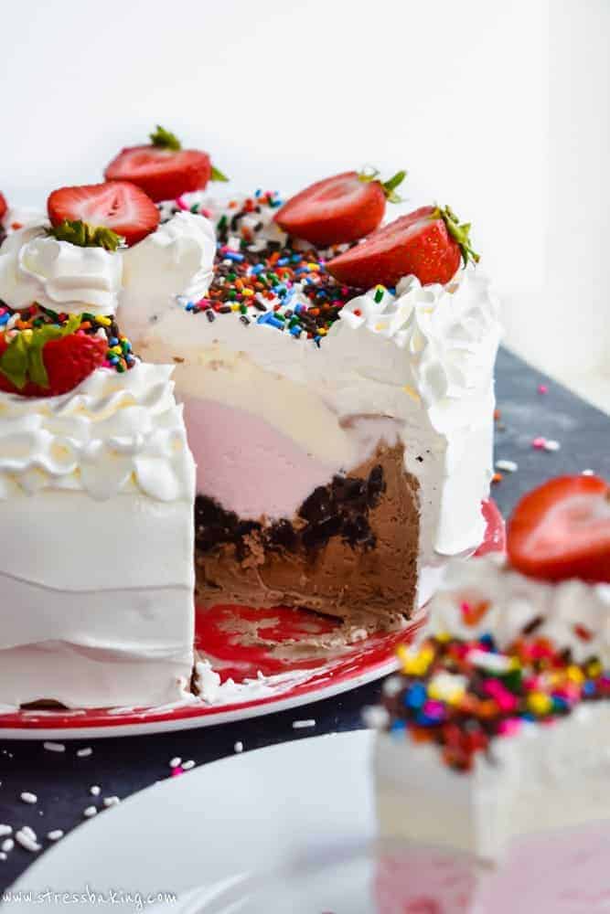 Crunchy Layered Neapolitan Sugar Wafer Ice Cream Cake