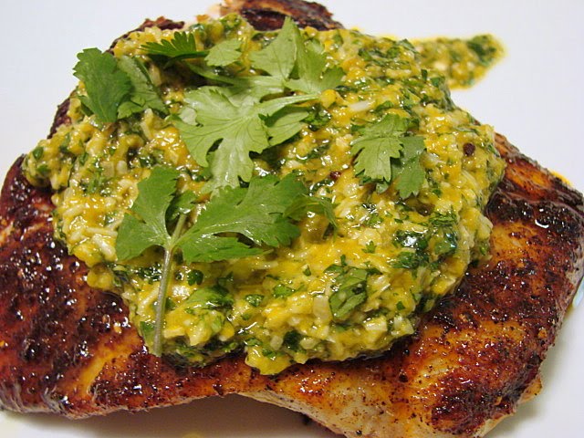 21-Minute Barbecued Mahi Mahi with Yellow Pepper-Cilantro Pesto