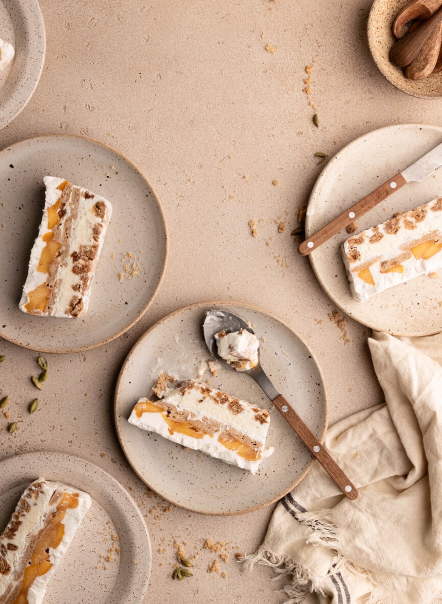 Peaches and Cream Ice Cream Cake with Crunchy Oatmeal Cookies & Granola