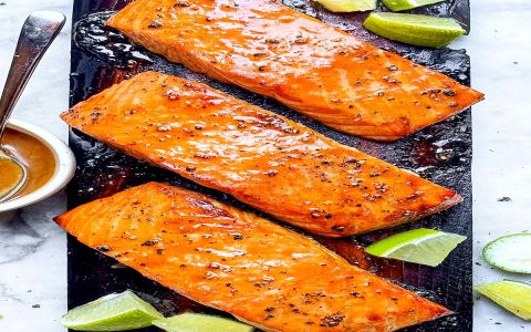 Cedar Plank Grilled Salmon Caesar Salad