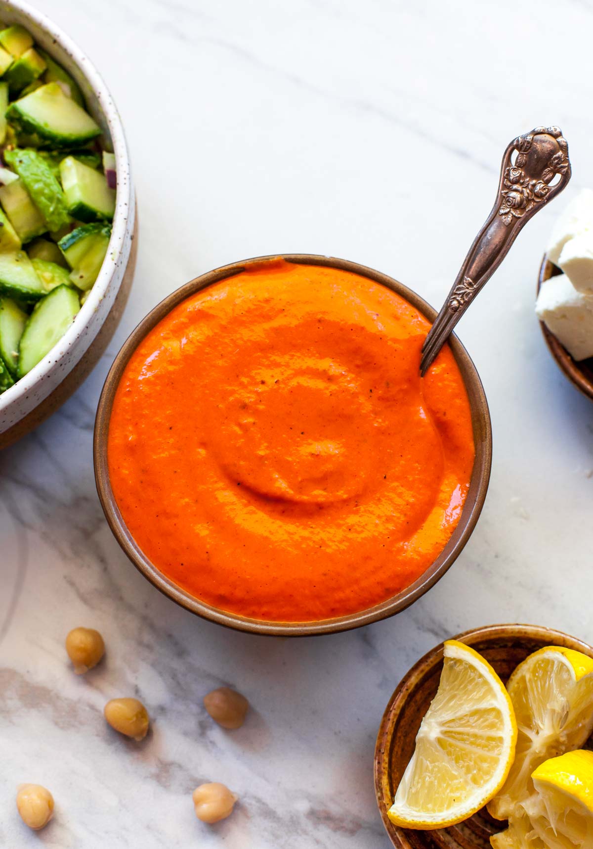 Mediterranean Rice Bowls with Red Pepper Sauce