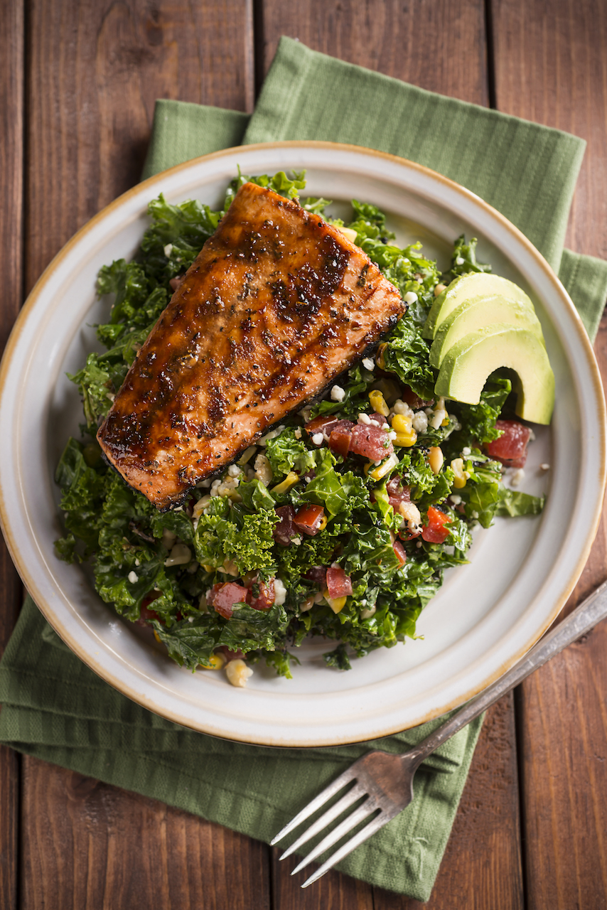 Cedar Plank Grilled Salmon Caesar Salad