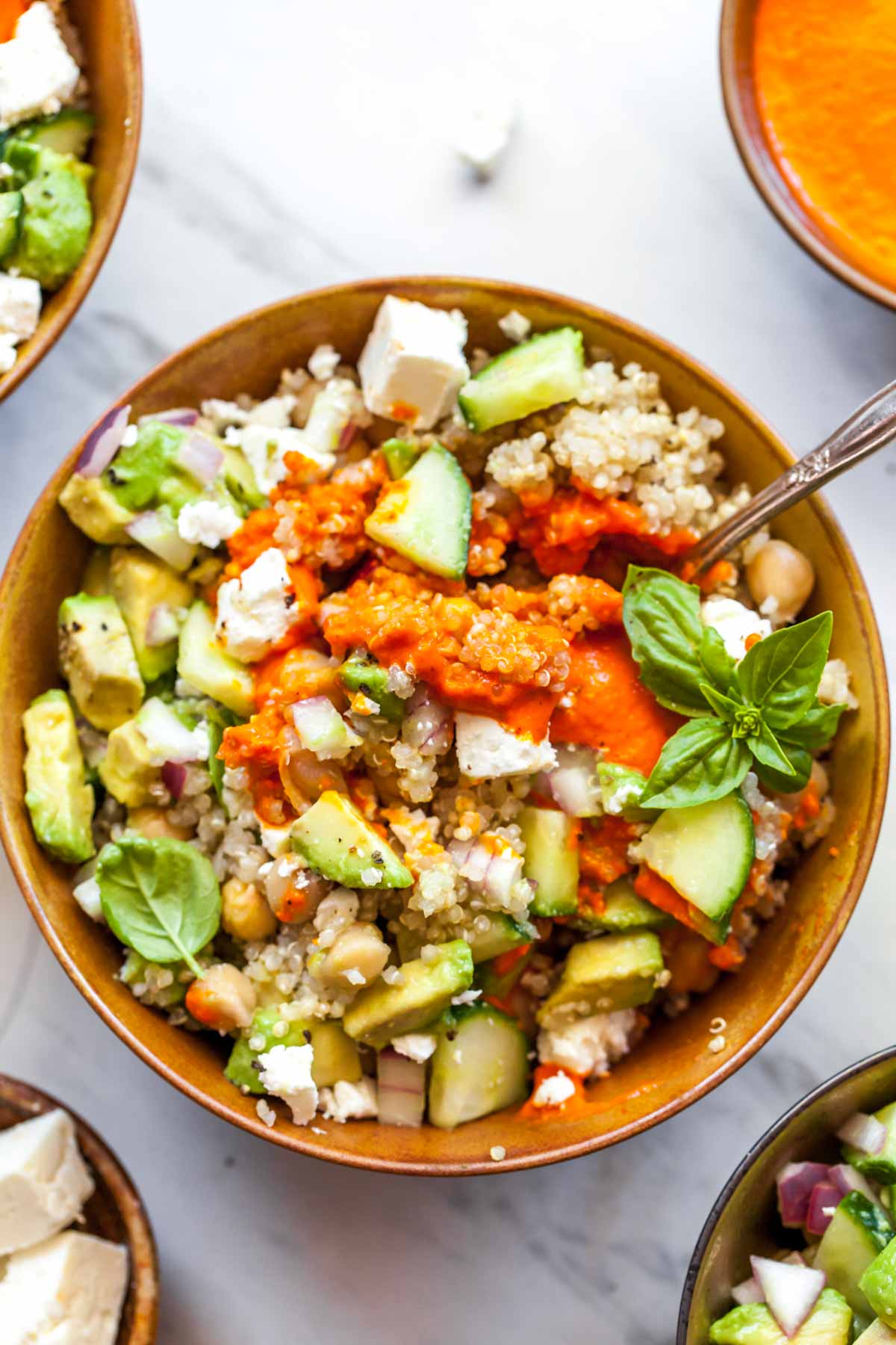 Mediterranean Rice Bowls with Red Pepper Sauce