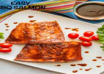 Crispy Grilled Salmon with Homemade Chinese BBQ Sauce & Baby Spinach