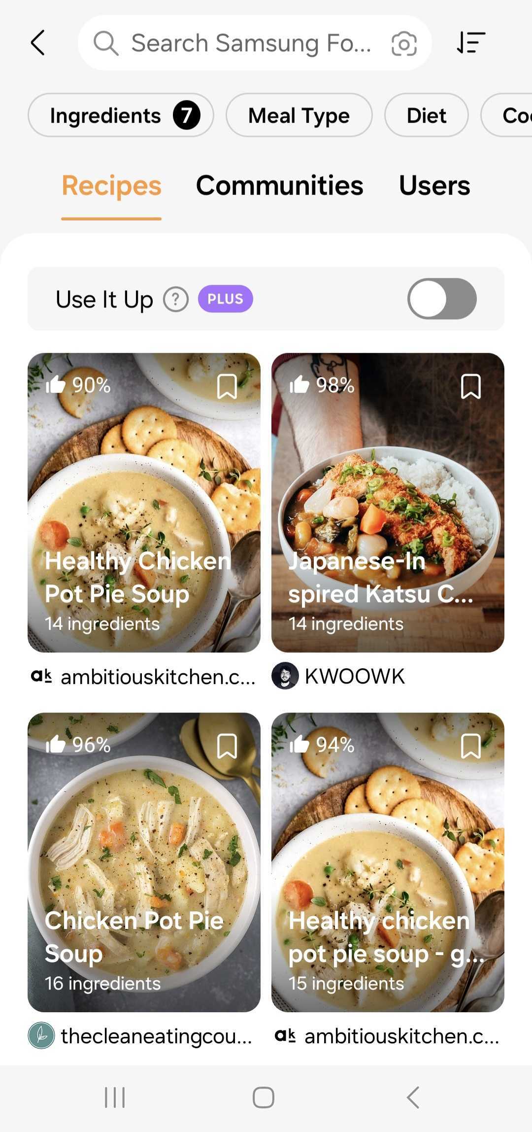 look for recipes by ingredients