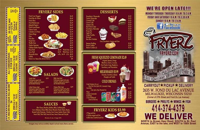 fryerz menu with prices