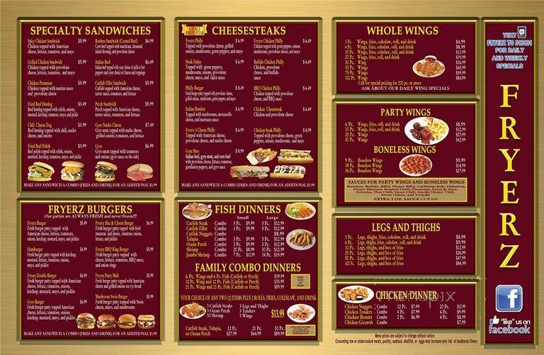 fryerz menu with prices